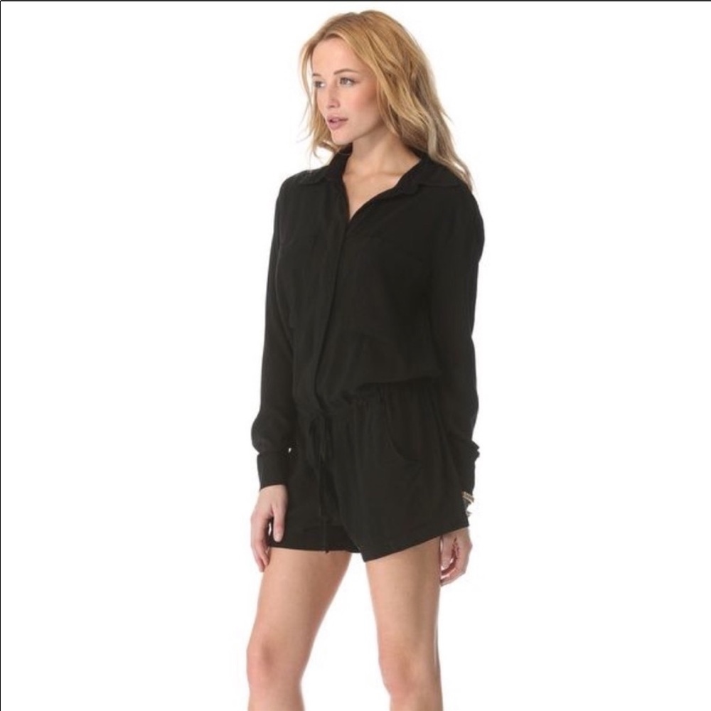 Enzo Costa | Romper Drawstring Chest Pockets Black